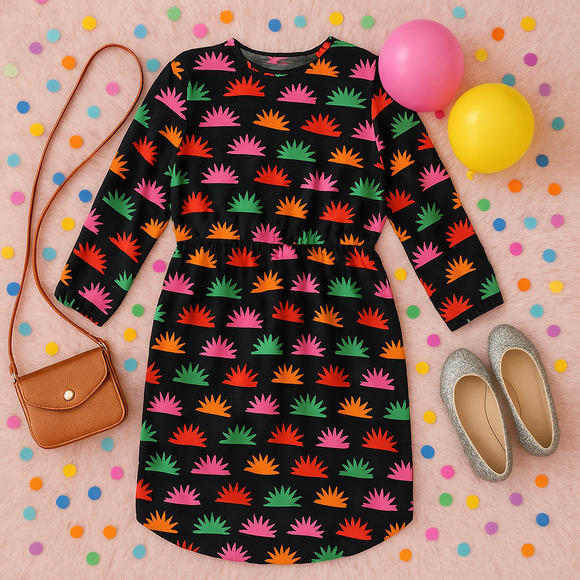 Stella McCartney Girls Black Colorblock Sunburst Print Hedgehog Dress Size 14 - Picture 1 of 11